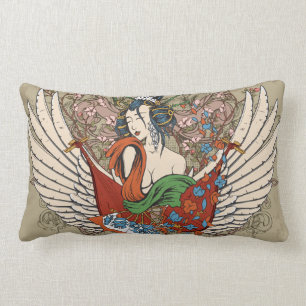Cojín Lumbar arte vectorial de ángel niña geisha japonesa encan