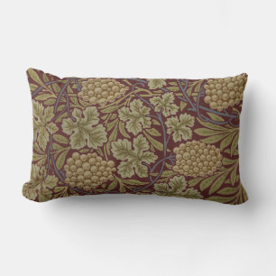 Cojín Lumbar Arte Verde Rojo de Uva de William Morris