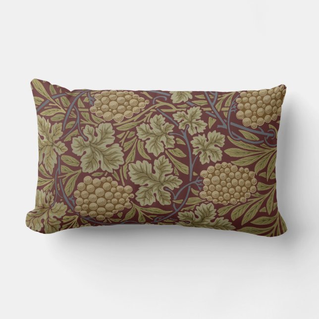 Cojín Lumbar Arte Verde Rojo de Uva de William Morris (Anverso)
