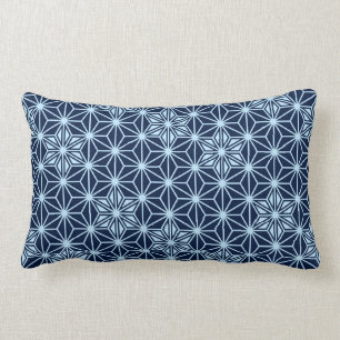 Cojín Lumbar Asanoha japonés o patrón estelar, azul índigo
