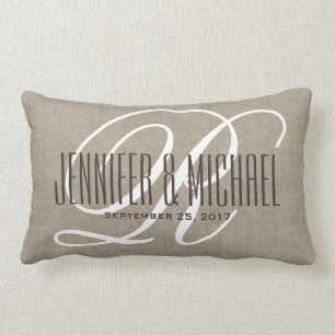 Cojín Lumbar Aspecto de la línea de cosecha con monograma blanc