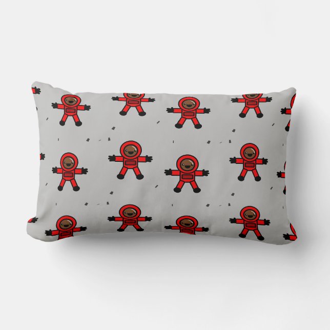 Cojín Lumbar Astronautas rojos sobre gris (Anverso)
