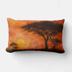 Cojín Lumbar Atardecer africano Serengheti - Arte de tinta al a