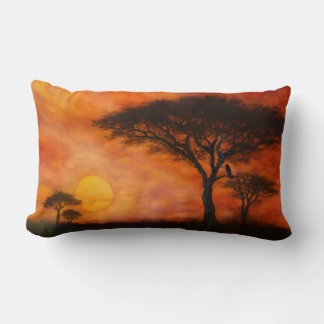 Cojín Lumbar Atardecer africano Serengheti - Arte de tinta al a