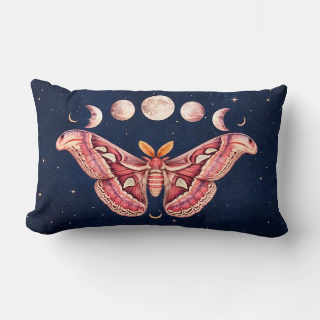 Cojín Lumbar Atlas Moth Night Sky Cosmos Moon Phase | Boho Art (Anverso)