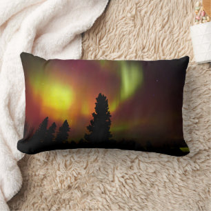 Cojín Lumbar Aurora boreal y árboles