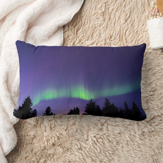 Cojín Lumbar Aurora boreal y árboles | Manitoba, Canadá (Manta)