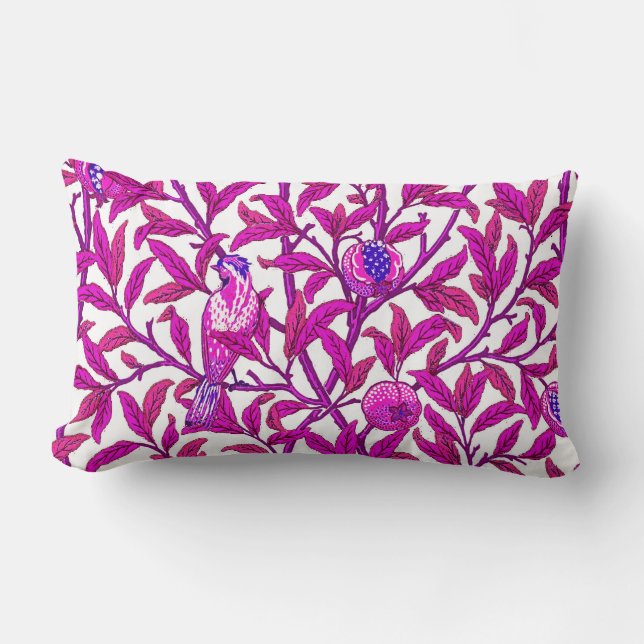 Cojín Lumbar Ave y granada de Art Nouveau, rosa de Fuchsia (Anverso)