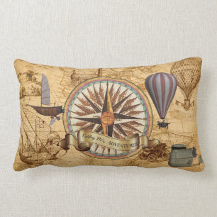 Cojín Lumbar Aventura del compás del mapa de la antigüedad de