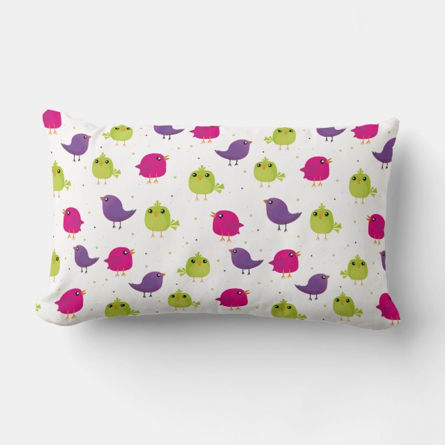 Cojín Lumbar Aves alegres y coloridas (Anverso)