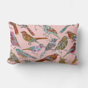 Cojín Lumbar Aves bailando en el Rosa Quartz