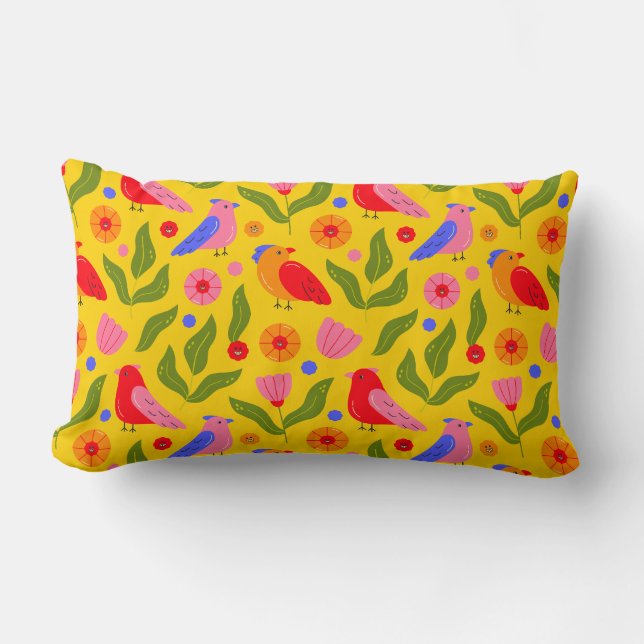 Cojín Lumbar Aves felices se reúnen alegres (Anverso)