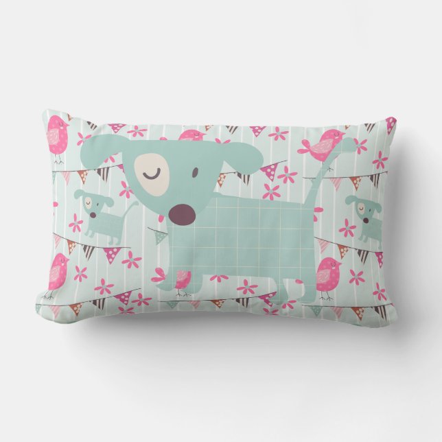 Cojín Lumbar Aves, perros, carteles, flores (Anverso)