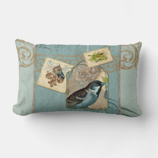 Cojín Lumbar Aves Vintage Bandera Floral Sello De Posta Ramific
