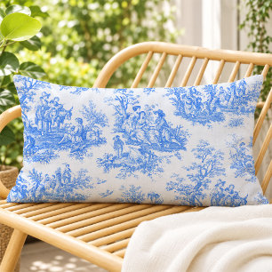 Cojín Lumbar Azul Antiguo Turquesa Flor de Toile País Francés
