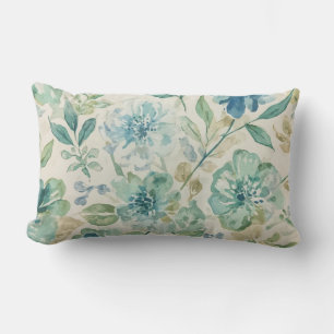 Cojín Lumbar Azul Celeste Verde Turquesa Beige Crema Floral Abs
