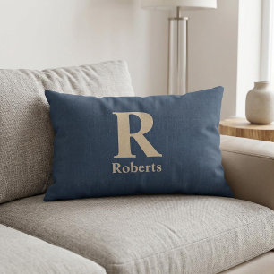 Cojín Lumbar Azul Clásico Y Vainilla Nombre/Primera/Familia