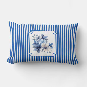 Cojín Lumbar Azul Cobalto Floral a Rayas