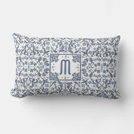 Cojín Lumbar Azul Denim Monograma Ornata