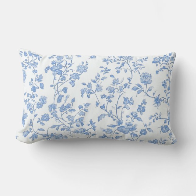 Cojín Lumbar Azul Floral Toile Francés (Anverso)
