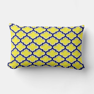 Cojín Lumbar Azul Marino Amarillo Blanco Morisco Cuatrofoil #3D