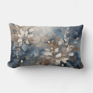Cojín Lumbar Azul Marino Azul Claro Floral Moderno Marrón