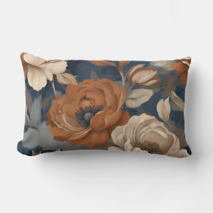 Cojín Lumbar Azul Marino Óxido Floral Moderna Granja