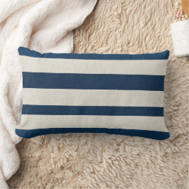 Cojín Lumbar Azul Marino y Crema Raya Vertical Sin Costuras