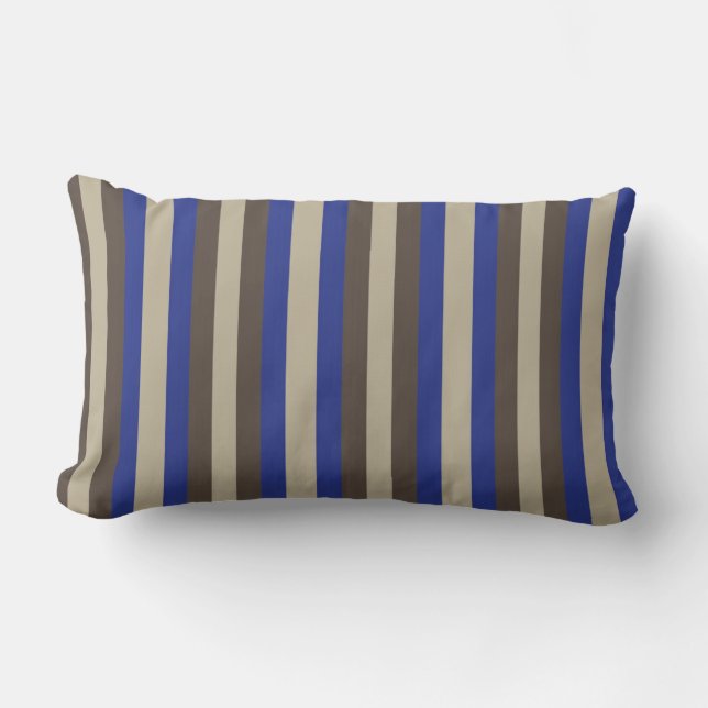 Cojín Lumbar Azul Marrón Beige Raya Vertical (Anverso)