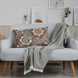 Cojín Lumbar Azul marrón marfil indonesio patrón floral de bati