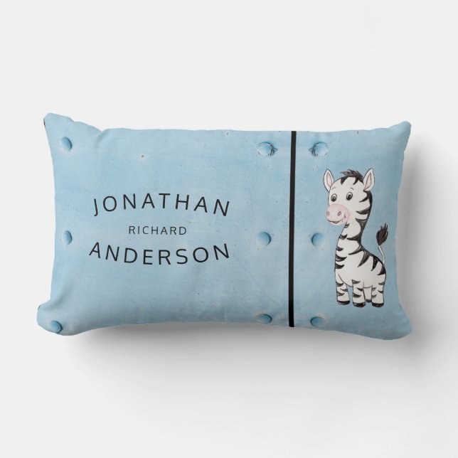 Cojín Lumbar Azul Metalizado Stud Watercolor Cebra Nombre perso (Anverso)