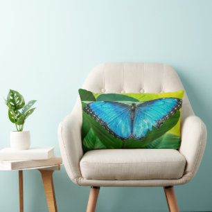 Cojín Lumbar Azul Morfo Mariposa Flora Naturaleza floral Arte