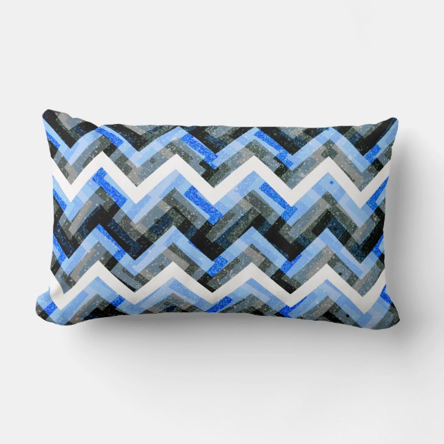 Cojín Lumbar Azul Negro Blanco Chevron Texturizado (Anverso)