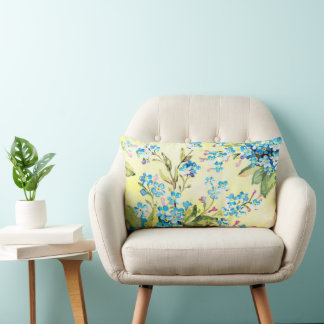 Cojín Lumbar Azul Olvídame No Flores Acuarela