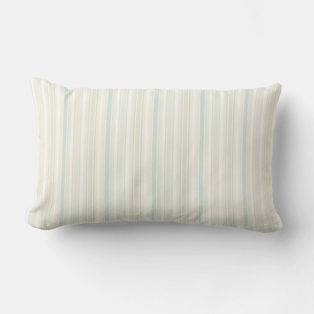 Cojín Lumbar Azul Polvoriento Neutral Rayado Estilo Granja Rúst (Anverso)