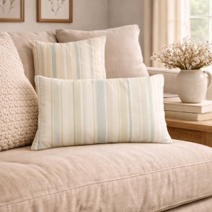 Cojín Lumbar Azul Polvoriento Neutral Rayado   Granja Rústica