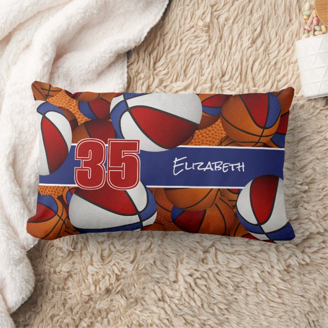 Cojín Lumbar azul rojo montones de baloncesto niños sala de dep (Manta)