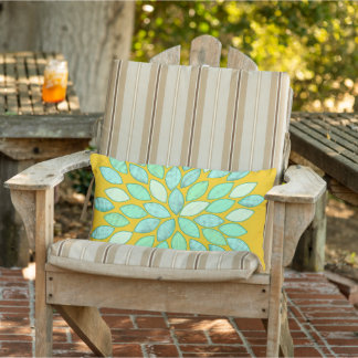 Cojín Lumbar Azul Verde Mostaza Chrysanthemum Floral moderna