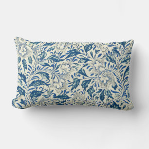 Cojín Lumbar Azul Vintage Floral Asiático: Chinoiserie Antiguo