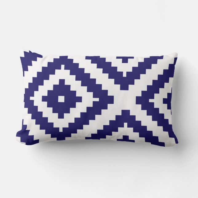 Cojín Lumbar Azul y blanco de cobalto geométrico del modelo del (Anverso)