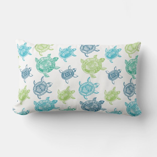 Cojín Lumbar Azules marinos+Aguamarina+Verde lima+Tortugas de (Anverso)