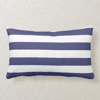 Cojín Lumbar Azules marinos náuticos y blanco rayados