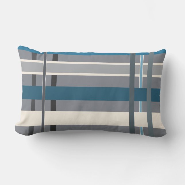 Cojín Lumbar Azules y rayas de grises (Anverso)