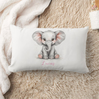 Cojín Lumbar Baby Elephant Nursery Lumbar Pillow with Custom Nm