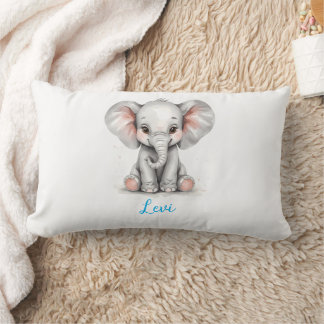 Cojín Lumbar Baby Elephant Nursery Lumbar Pillow with Custom Nm