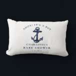 Cojín Lumbar Baby Shower Nautical Anchor Beach Boy<br><div class="desc">Agregue un nombre y detalles de ducha haciendo clic en el botón "Personalizar" de arriba. Navegar con estilo con nuestro personalizado de temática náutica niño ducha de bebé almohada. La almohada de los tiros presenta un diseño bonito inspirado en las maravillas del océano, con motivos marítimos clásicos como un ancla...</div>