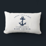 Cojín Lumbar Baby Shower Nautical Anchor Beach Boy<br><div class="desc">Agregue un nombre y detalles de ducha haciendo clic en el botón "Personalizar" de arriba. Navegar con estilo con nuestro personalizado de temática náutica niño ducha de bebé almohada. La almohada de los tiros presenta un diseño bonito inspirado en las maravillas del océano, con motivos marítimos clásicos como un ancla...</div>