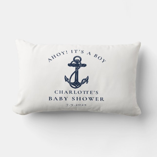 Cojín Lumbar Baby Shower Nautical Anchor Beach Boy (Anverso)