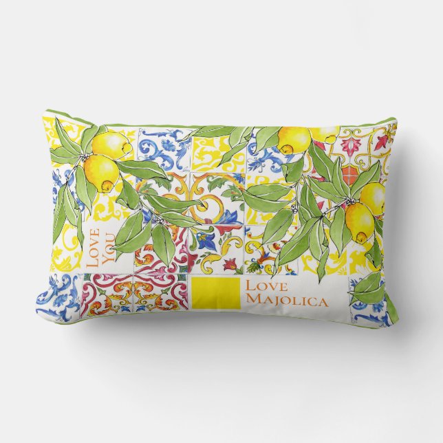 Cojín Lumbar Baldosas italianas de estilo moderno coloridas (Anverso)