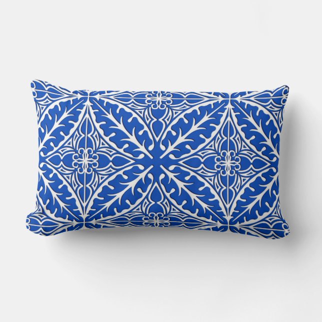 Cojín Lumbar Baldosas marroquíes - azul cobalto y blanco (Anverso)
